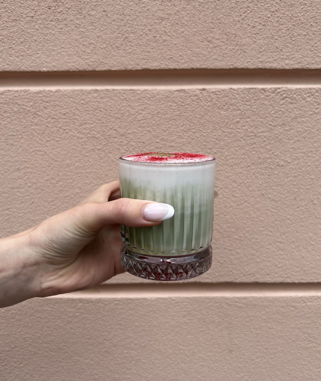 Raspberry matcha latte hot