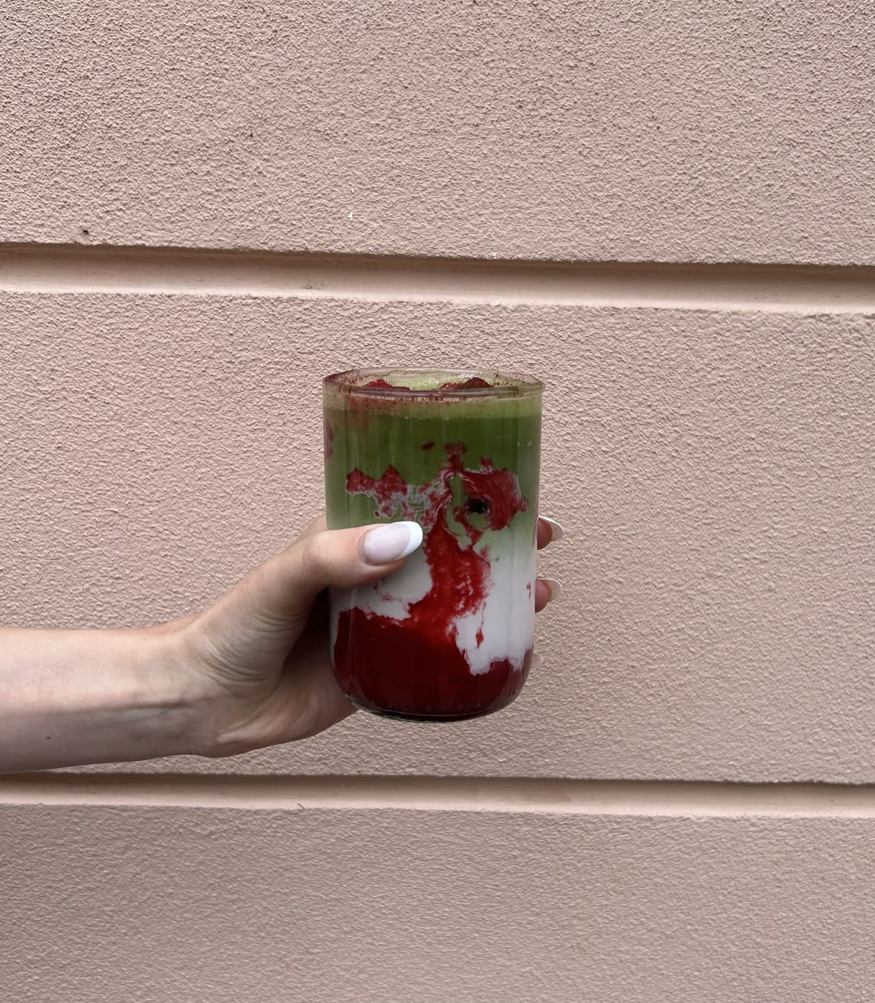 Raspberry matcha latte cold